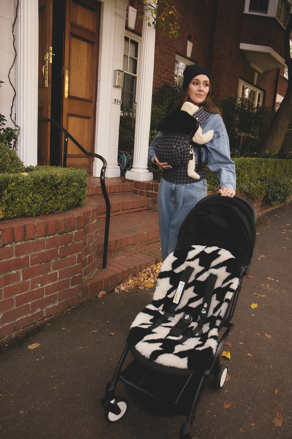 The Pram Puff | Houndstooth Black & Cloud