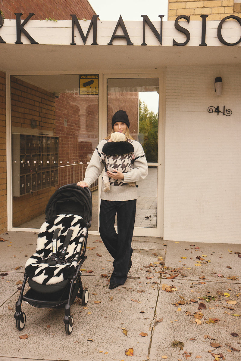 The Pram Puff | Houndstooth Black & Coconut