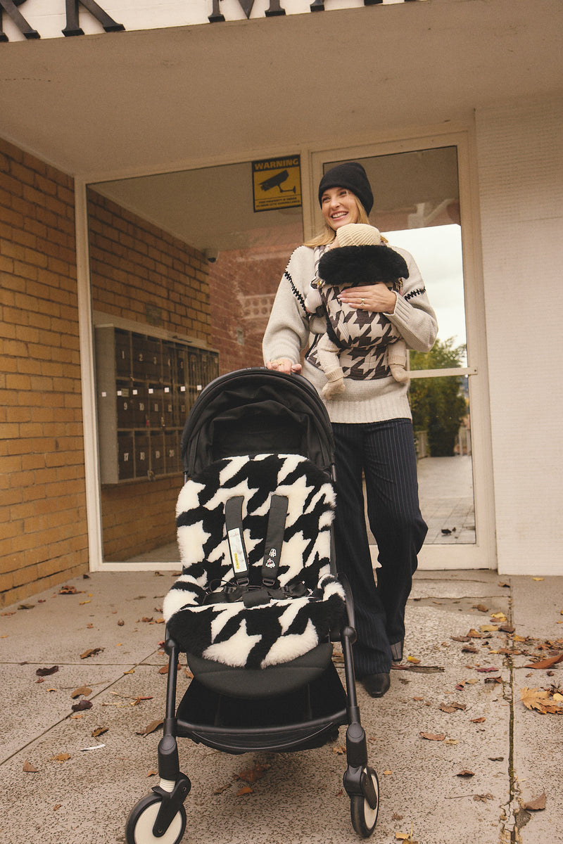 The Pram Puff | Houndstooth Black & Coconut