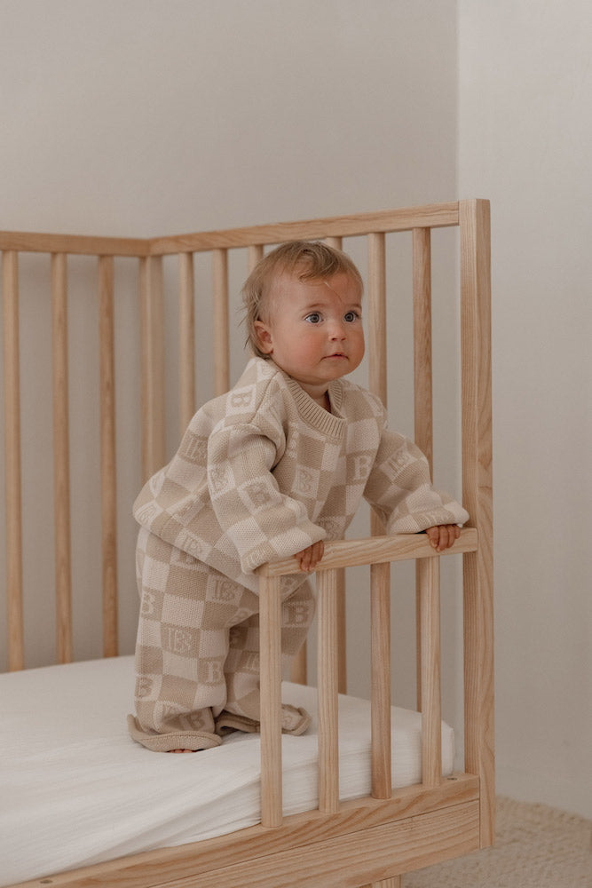 The Initial Check Knit Set | Almond & Oatmeal